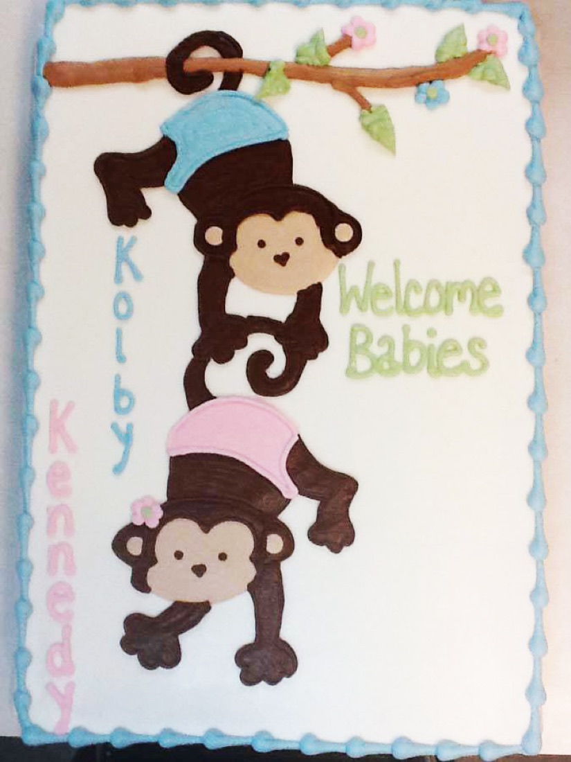 Monkey twins Welcome Babies shower cake