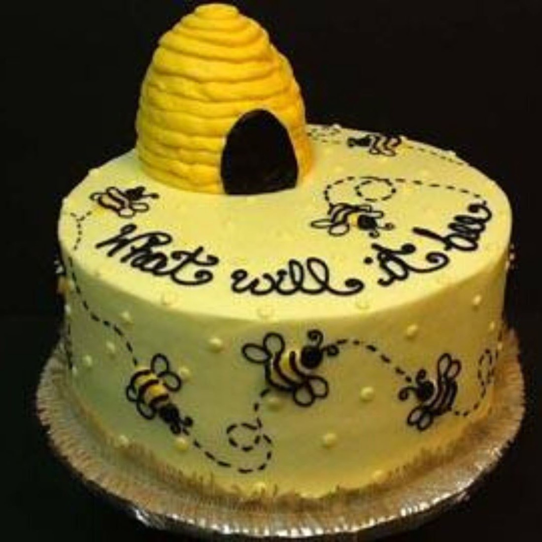 Beehive what-will-it-bee gender-reveal cake