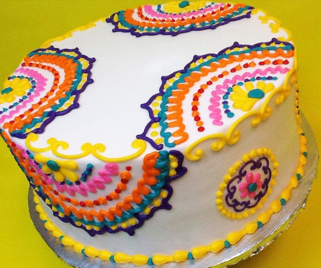Colorful paisley-patterned birthday cake